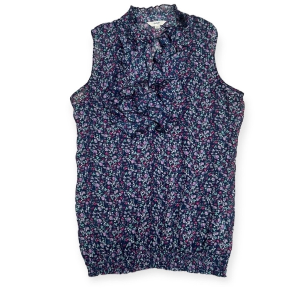 Energie Retro Button Down Ruffle Floral Blouse
